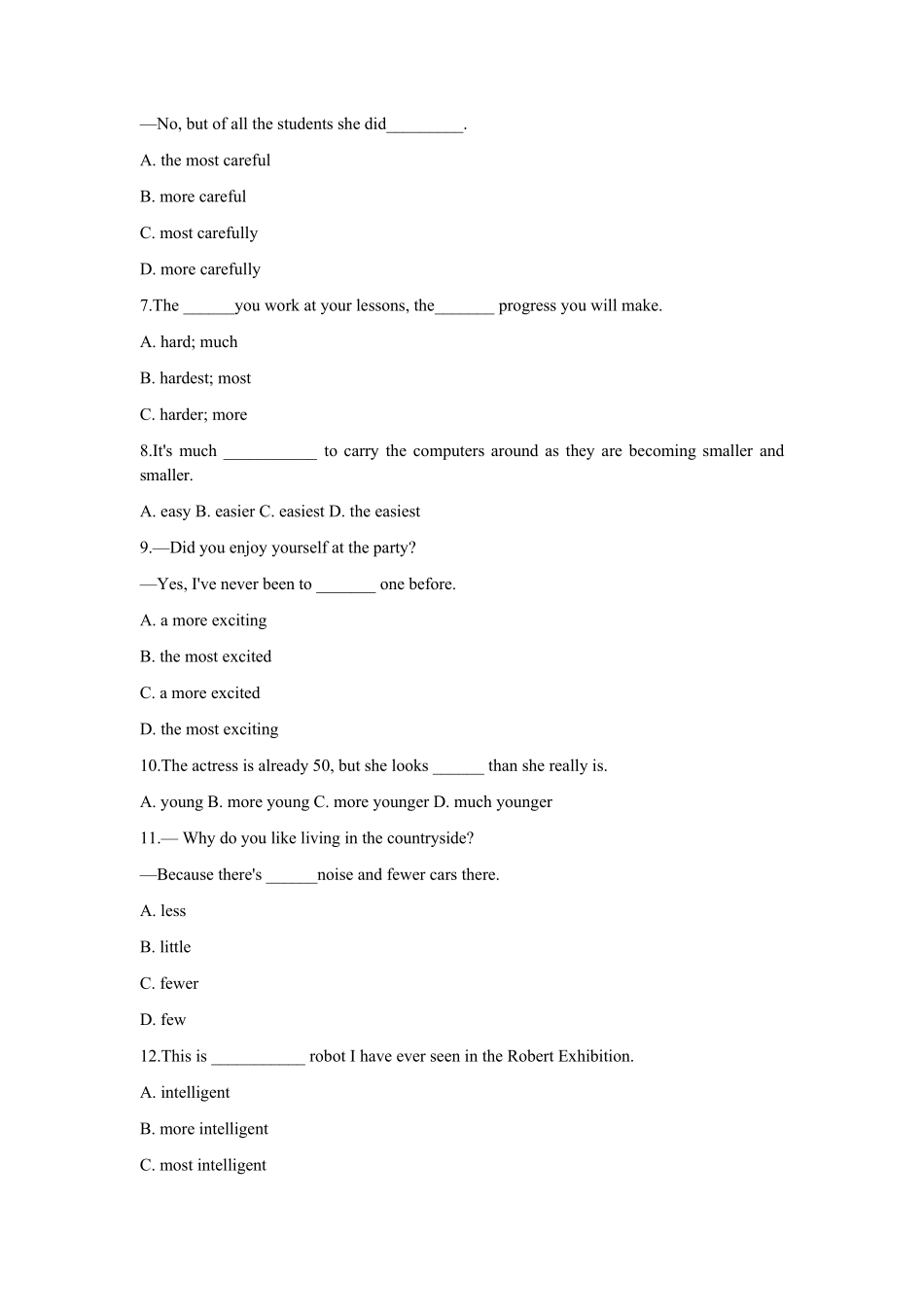 2021年英语中考专练：形容词比较级和最高级练习题(含答案解析)_第2页