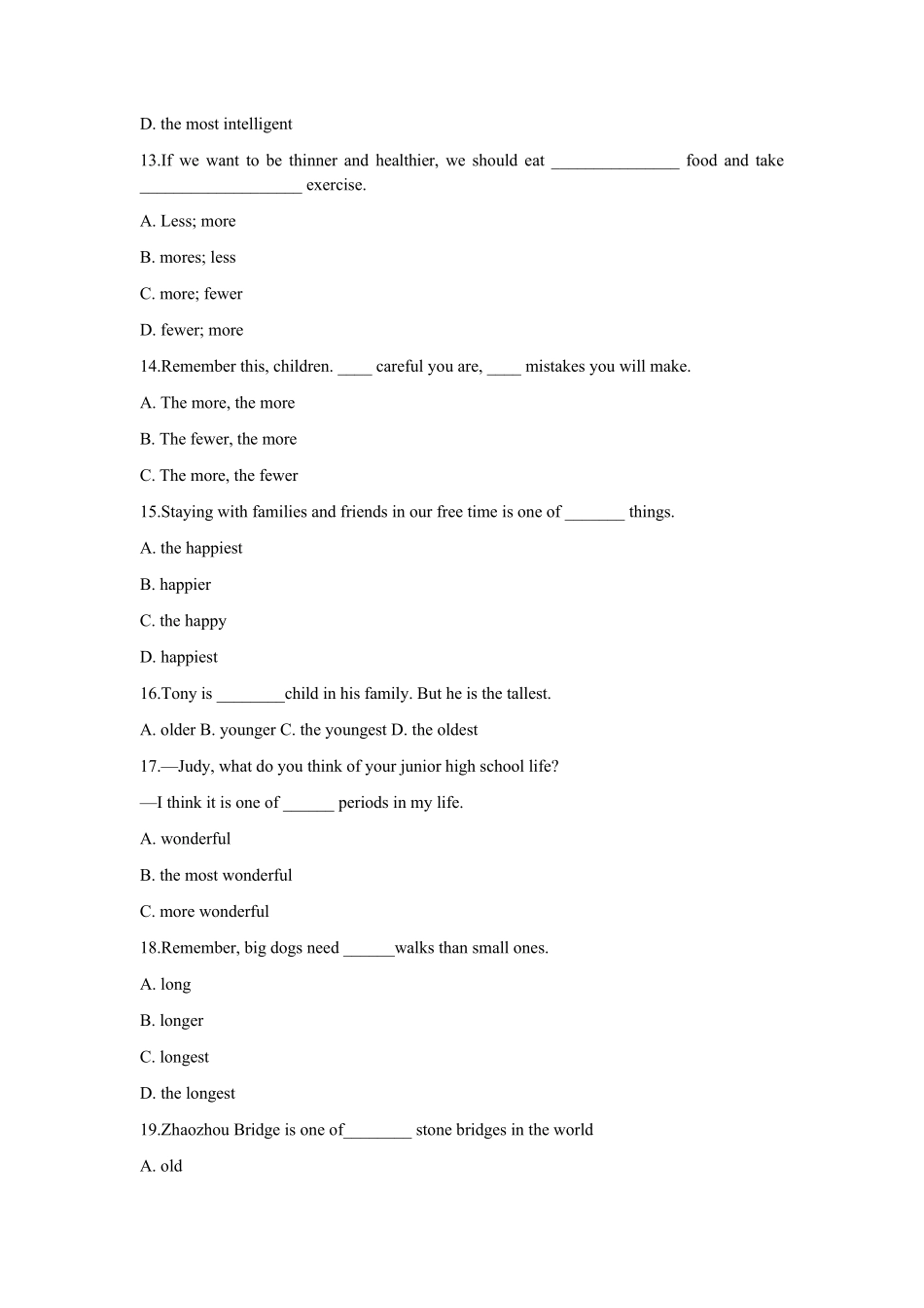 2021年英语中考专练：形容词比较级和最高级练习题(含答案解析)_第3页