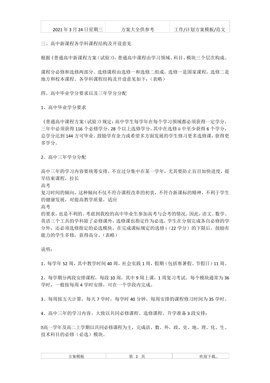2021年高中课程设置方案新_第2页