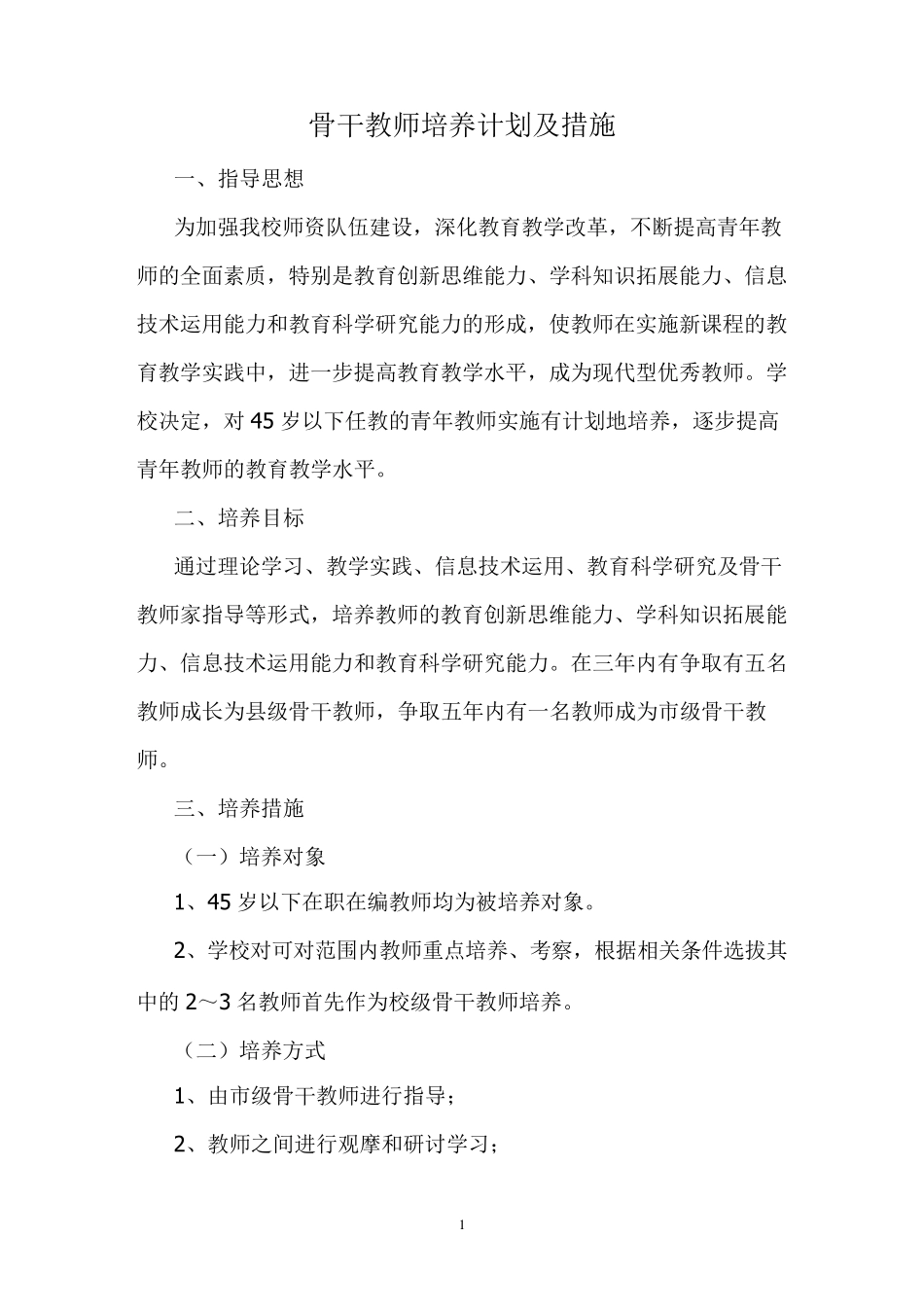 2021骨干教师培养计划及措施_第1页