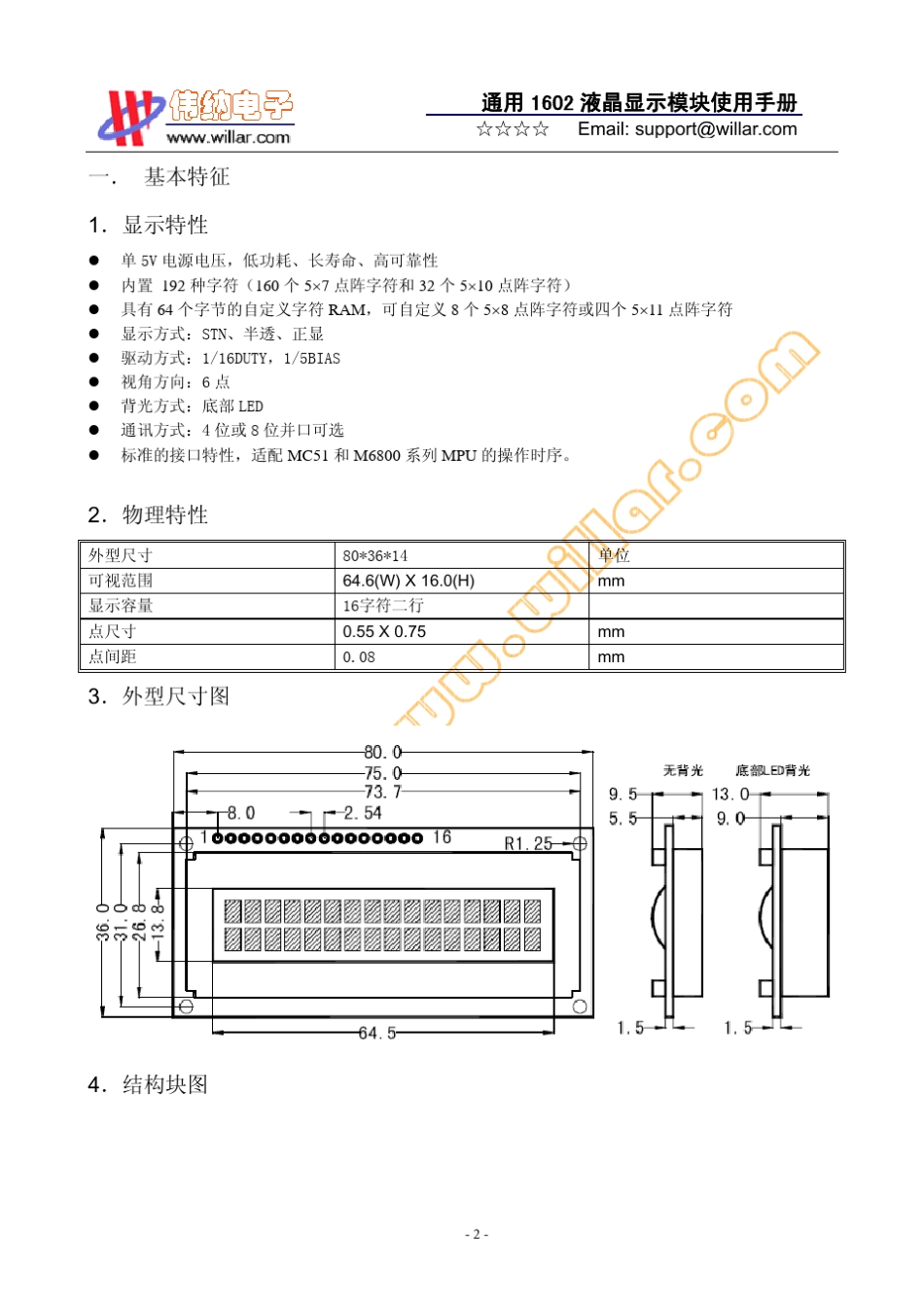 LCD1602中文资料(使用说明)_第2页