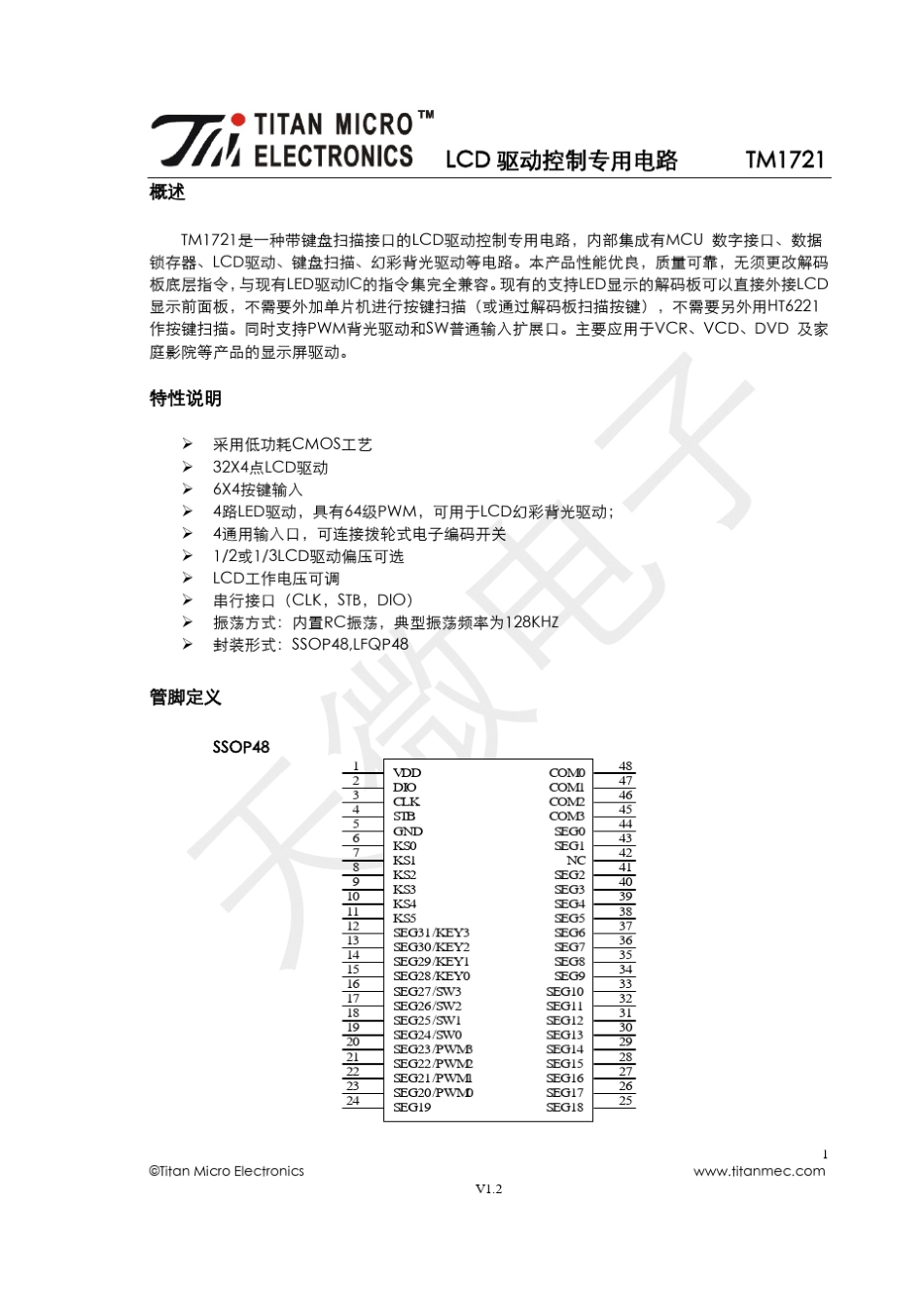 LCD驱动_TM1721_datasheet_第1页