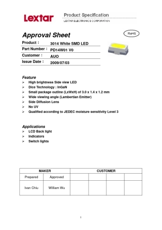 LED背光源3014规格书