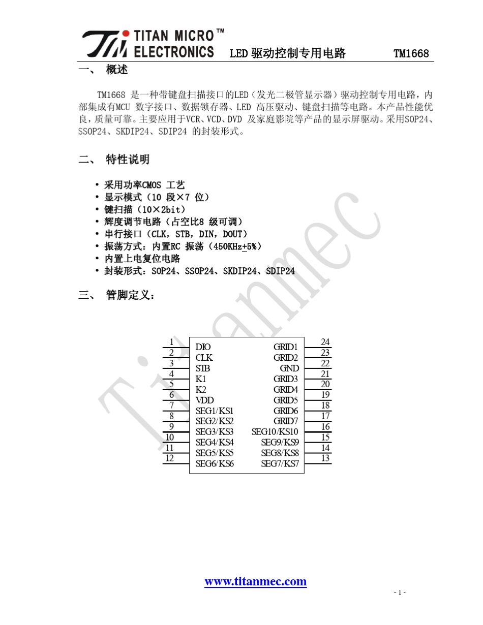 LED面板显示驱动ICTM1668_第1页