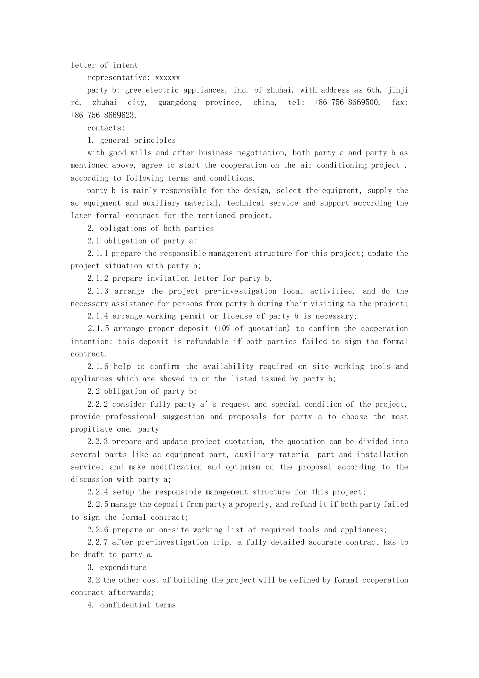 LETTEROFINTENT海外总包工程合作意向书_第1页