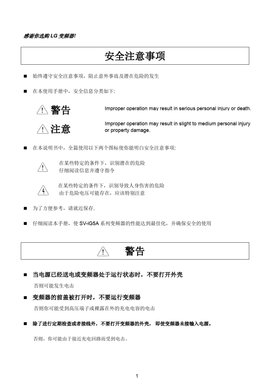 LG变频器iG5A说明书_第1页