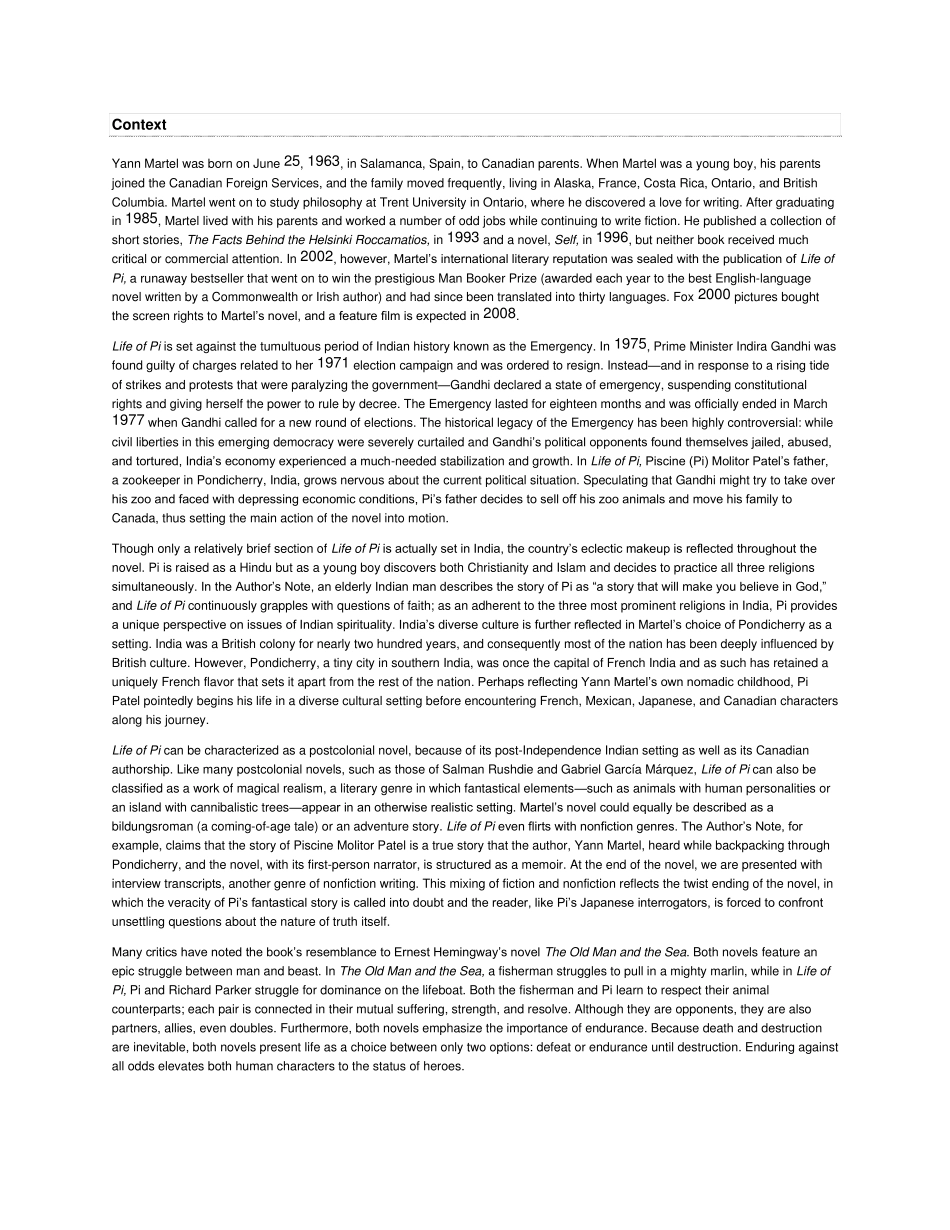 lifeofpi英文分析和总结人物分析作者背景相关问题_第1页