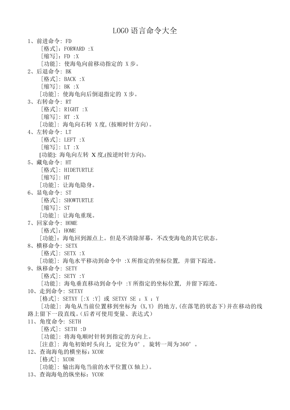 LOGO语言命令大全_第1页