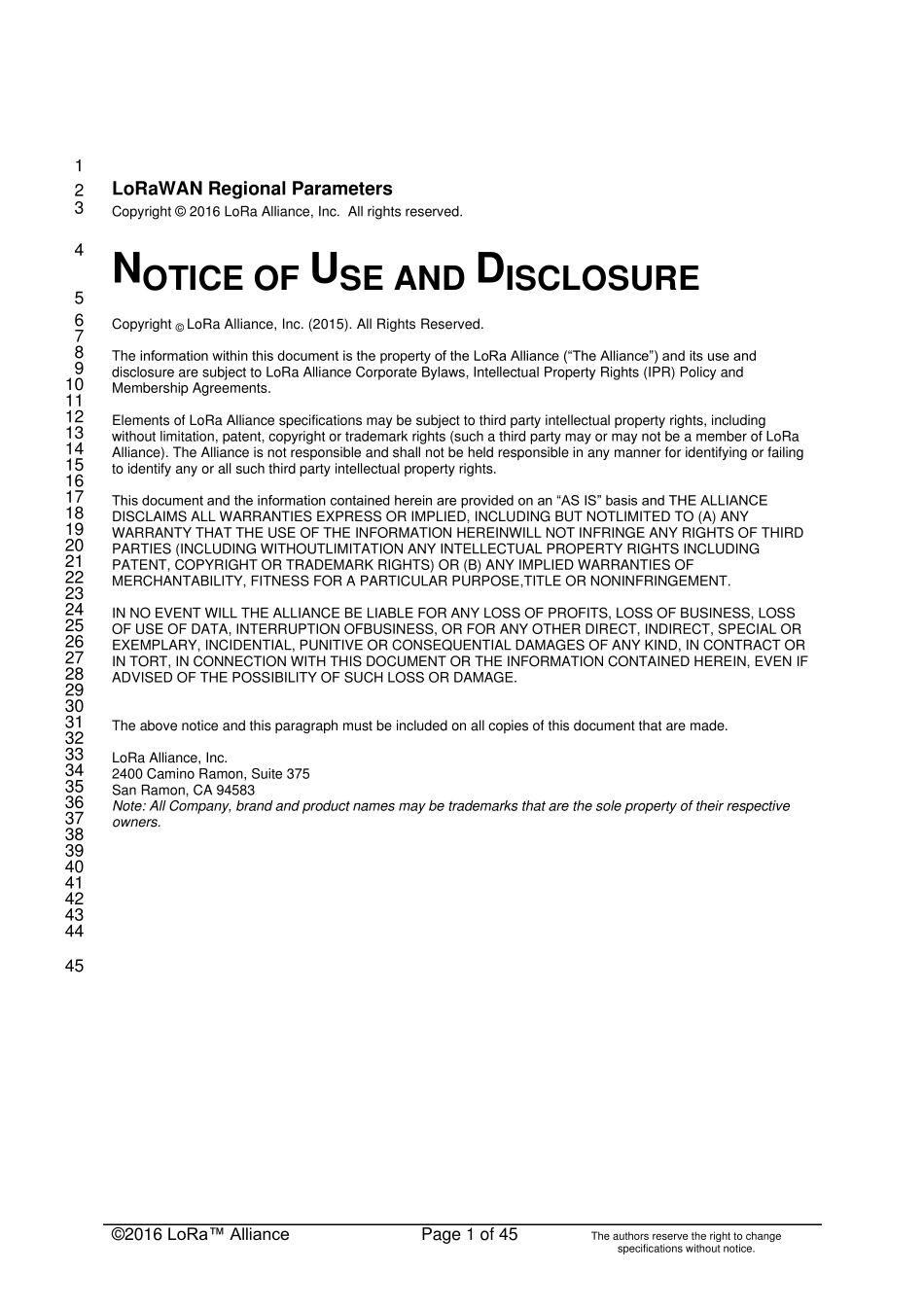 LoRaWAN正式版说明书_全球各地区频段划分_第1页