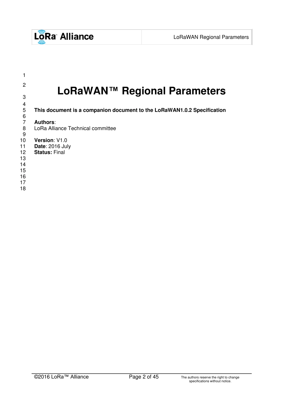LoRaWAN正式版说明书_全球各地区频段划分_第2页