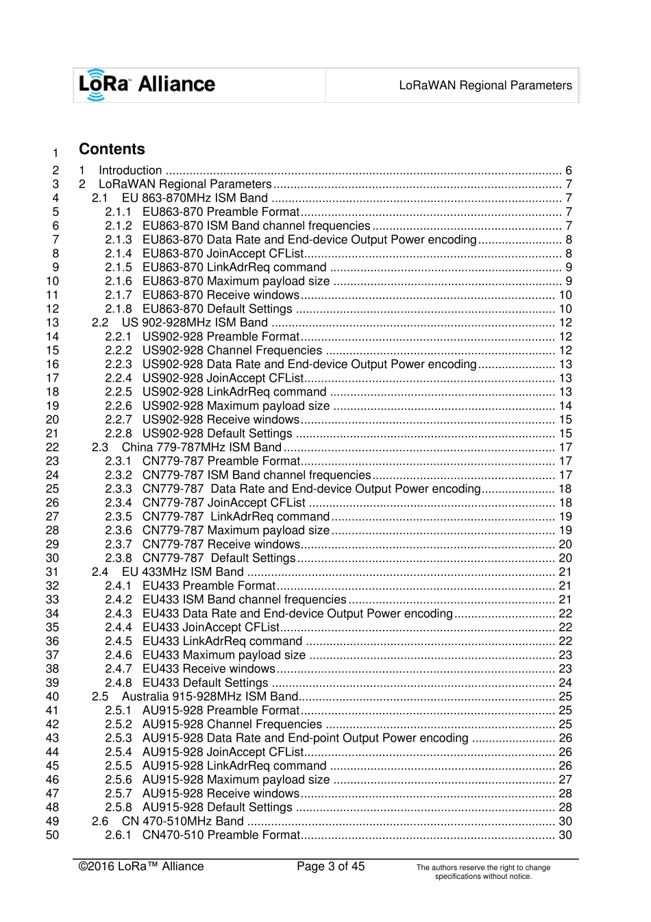 LoRaWAN正式版说明书_全球各地区频段划分_第3页