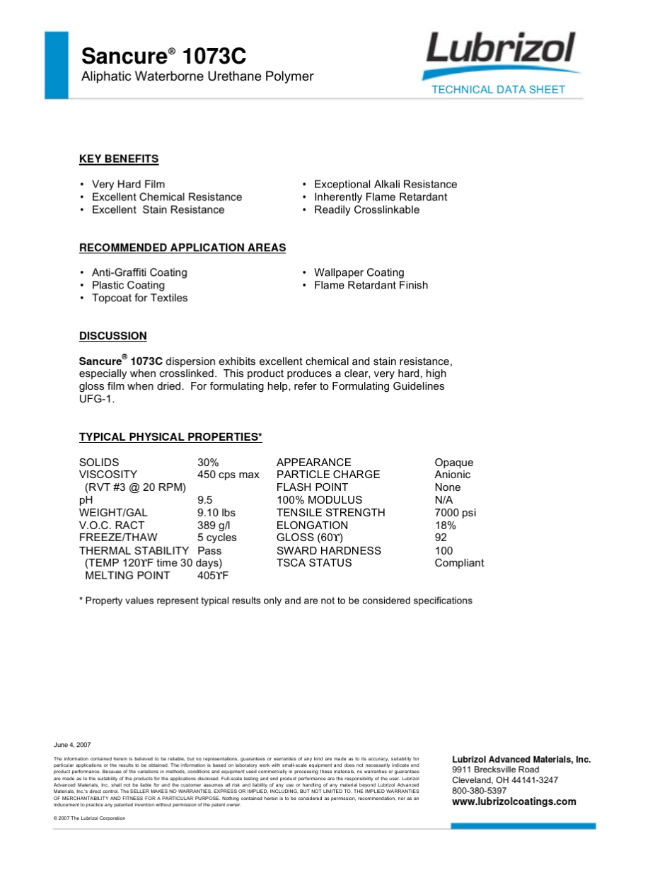 Lubrizol公司Sancure系列聚氨酯分散体技术数据表_第3页