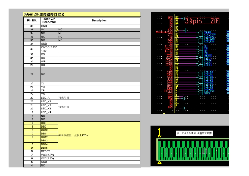 M100LCD接口定义表(37PINto39pinZIF)_第1页