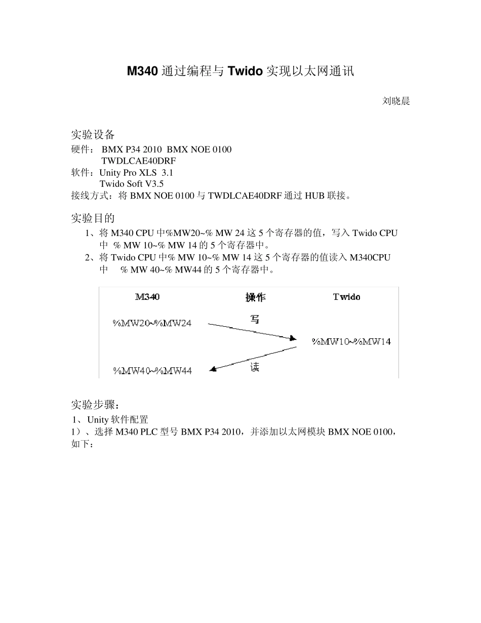 M340通过编程与Twido实现以太网通讯_第1页