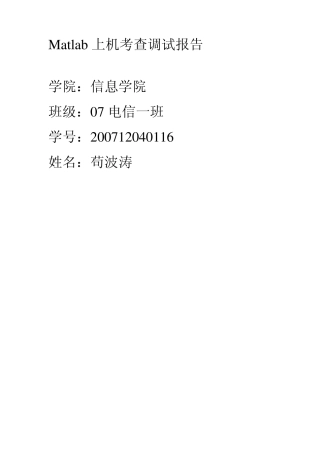 Matlab上机考查调试报告模板