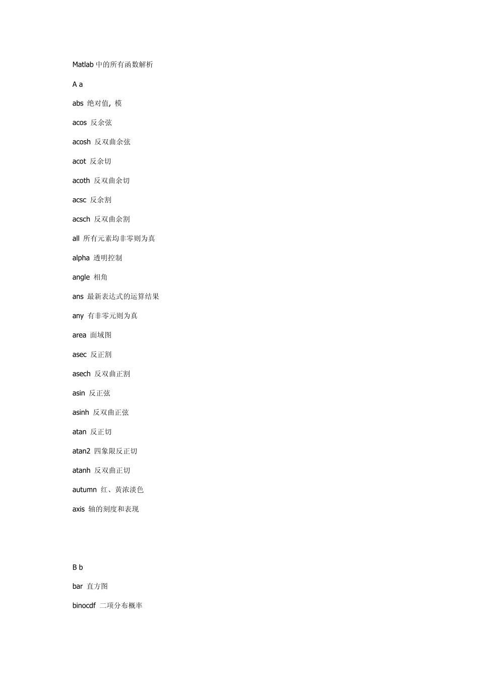 Matlab中的所有函数解析_第1页