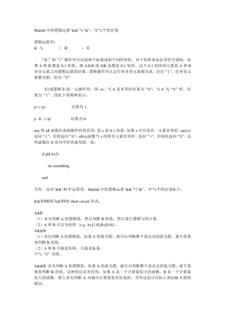 Matlab中的逻辑运算amp;amp;与amp;与的区别