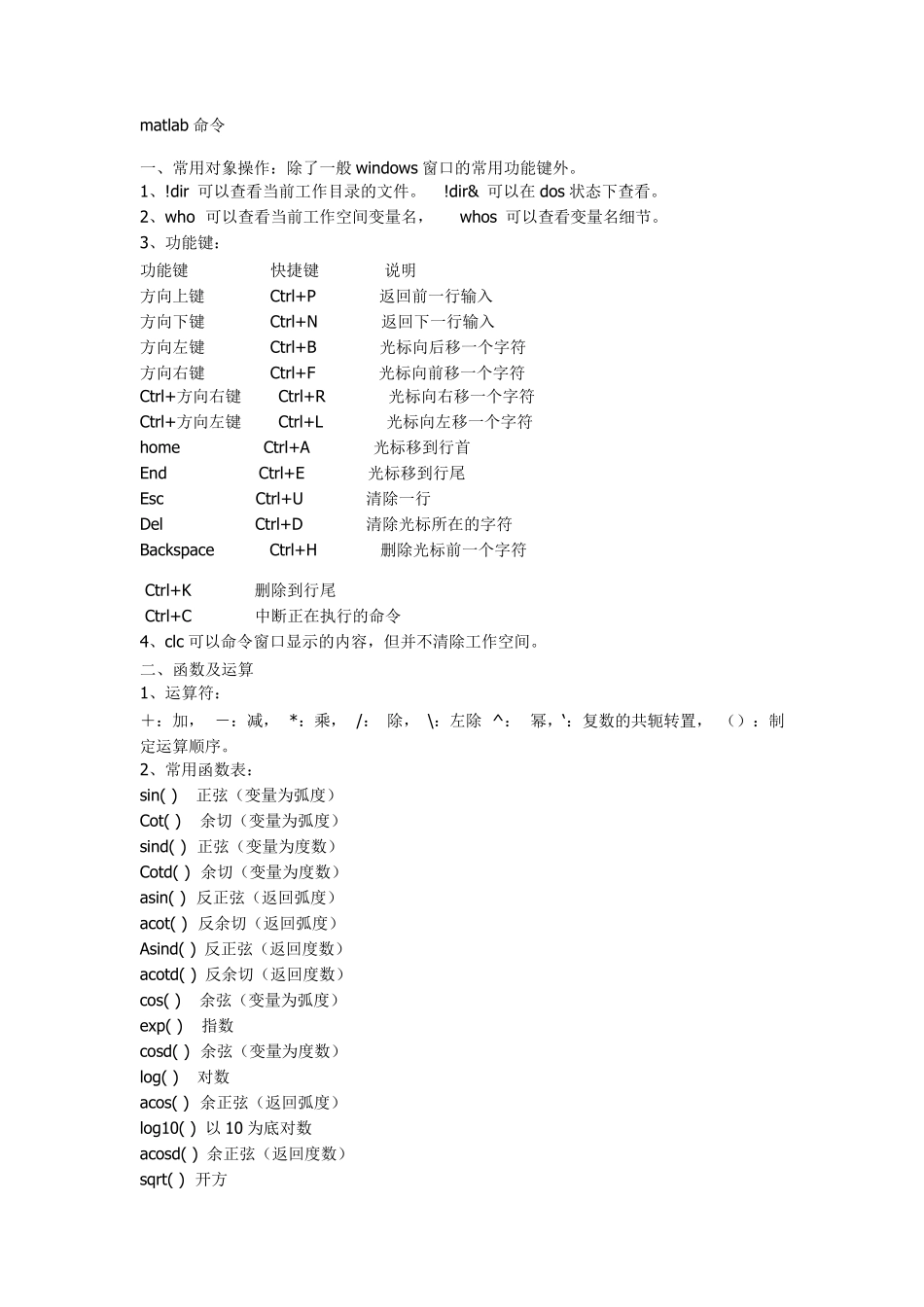 matlab命令大全_第1页