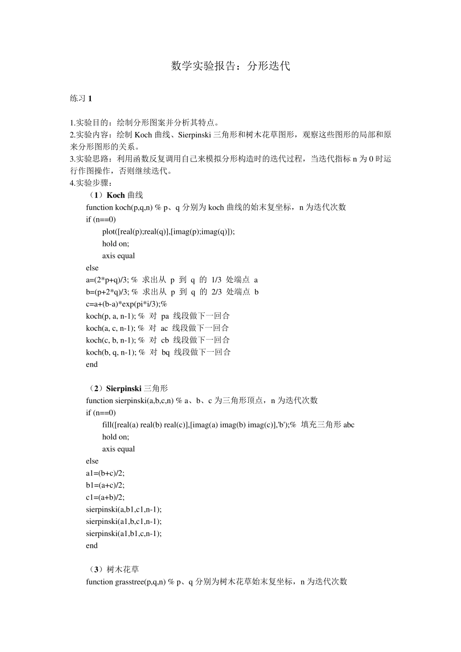 Matlab实验报告：分形迭代_第1页