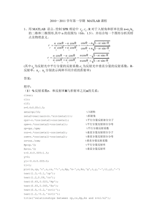 matlab对菲涅尔公式画图