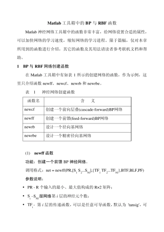 Matlab工具箱中的BP与RBF函数