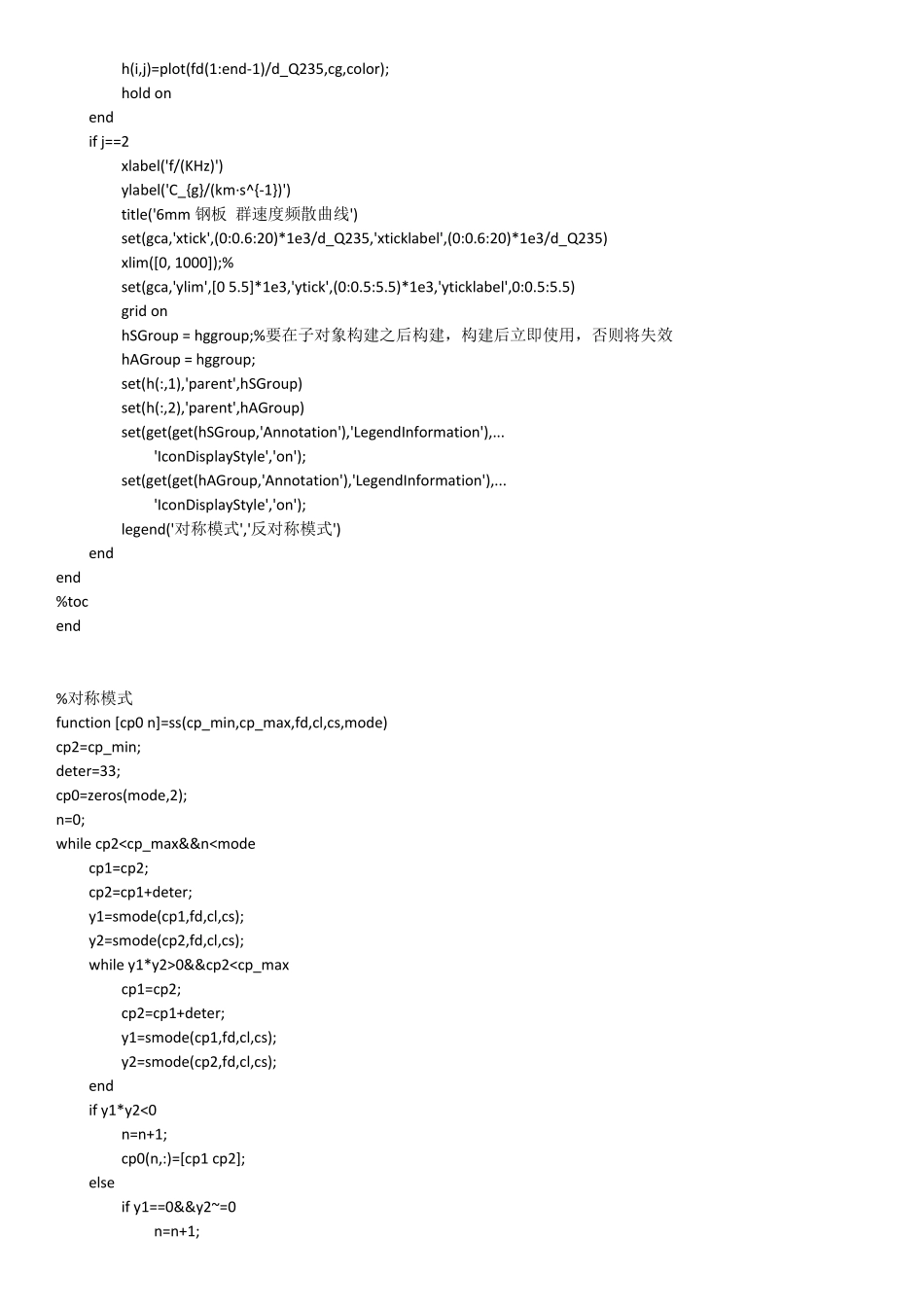Matlab绘制频散曲线程序代码_第3页