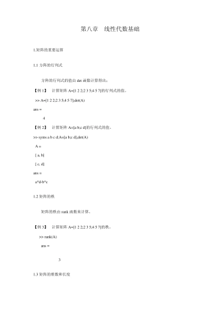MATLAB课件第八章线性代数基础