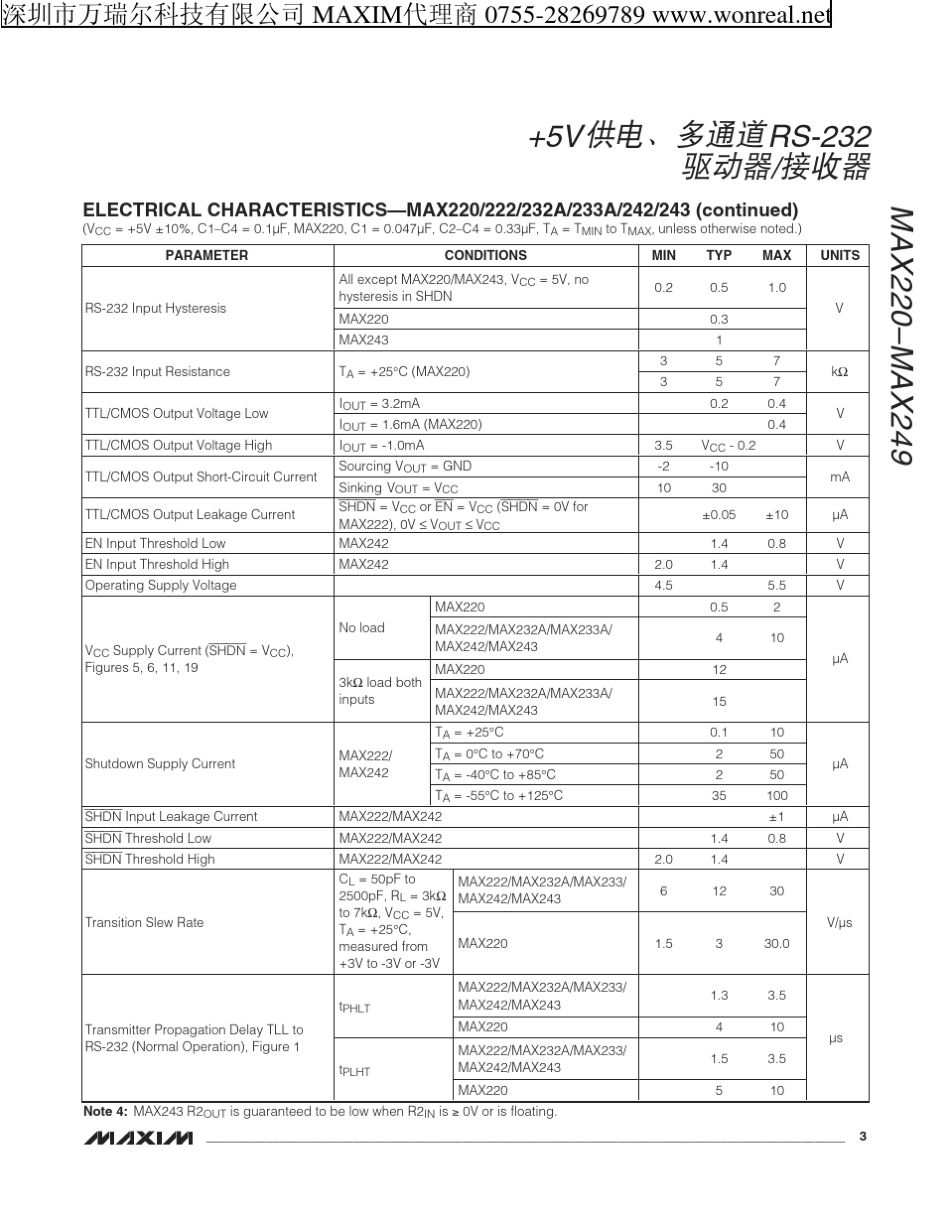 MAX232中文资料,MAX232CPE,MAX232EPE,MAX232ECPE,规格书,MAXIM代理商,datasheet,PDF_第3页