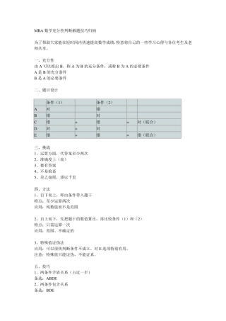 MBA数学充分性判断解题技巧归纳