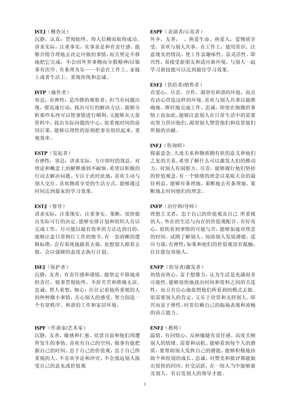 MBTI每种性格类型通常具有的特征详解_第1页