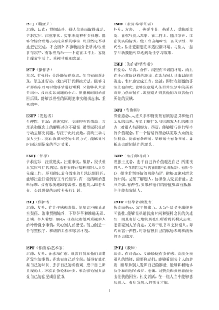 MBTI每种性格类型通常具有的特征详解