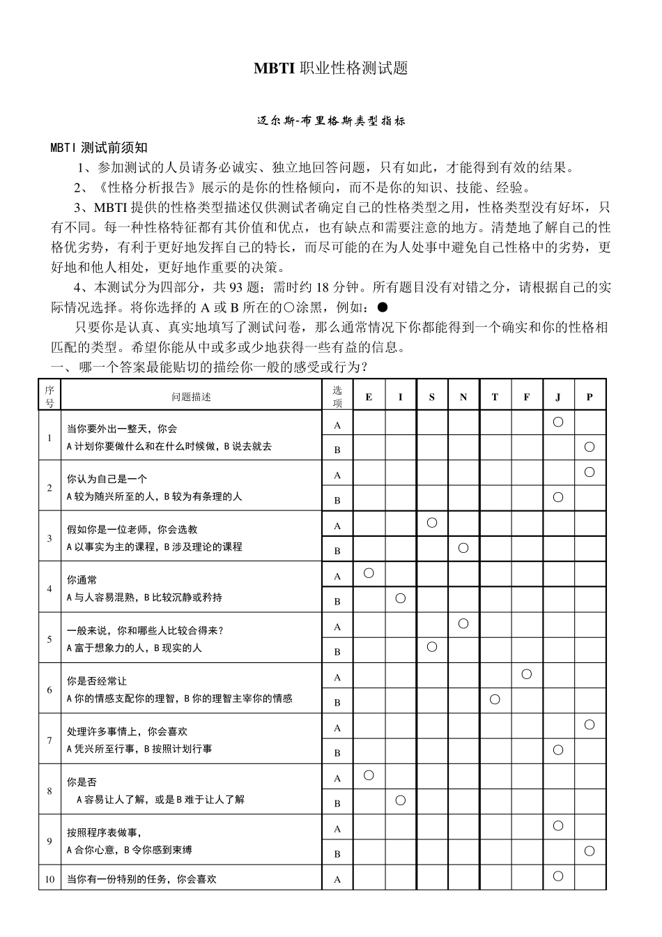 MBTI职业性格测试(最佳)全_第1页