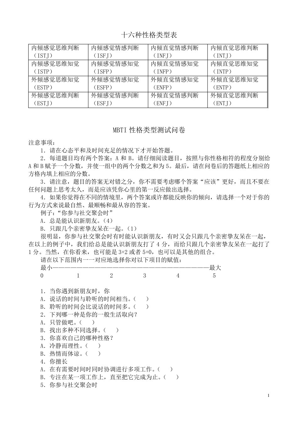 MBTI职业性格测试及解析(最)_第1页
