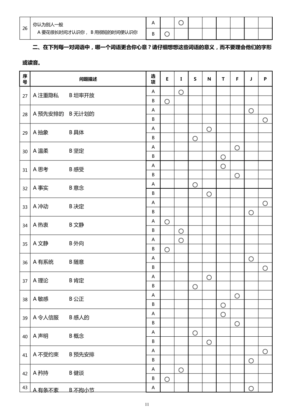MBTI职业性格测试题目与答案(附带表格)_第3页