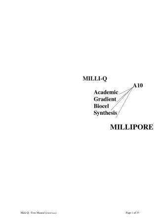 Millipore超纯水制造系统操作及保养手册