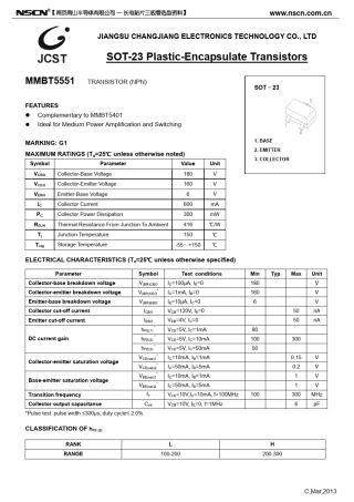 MMBT5551贴片三极管规格书