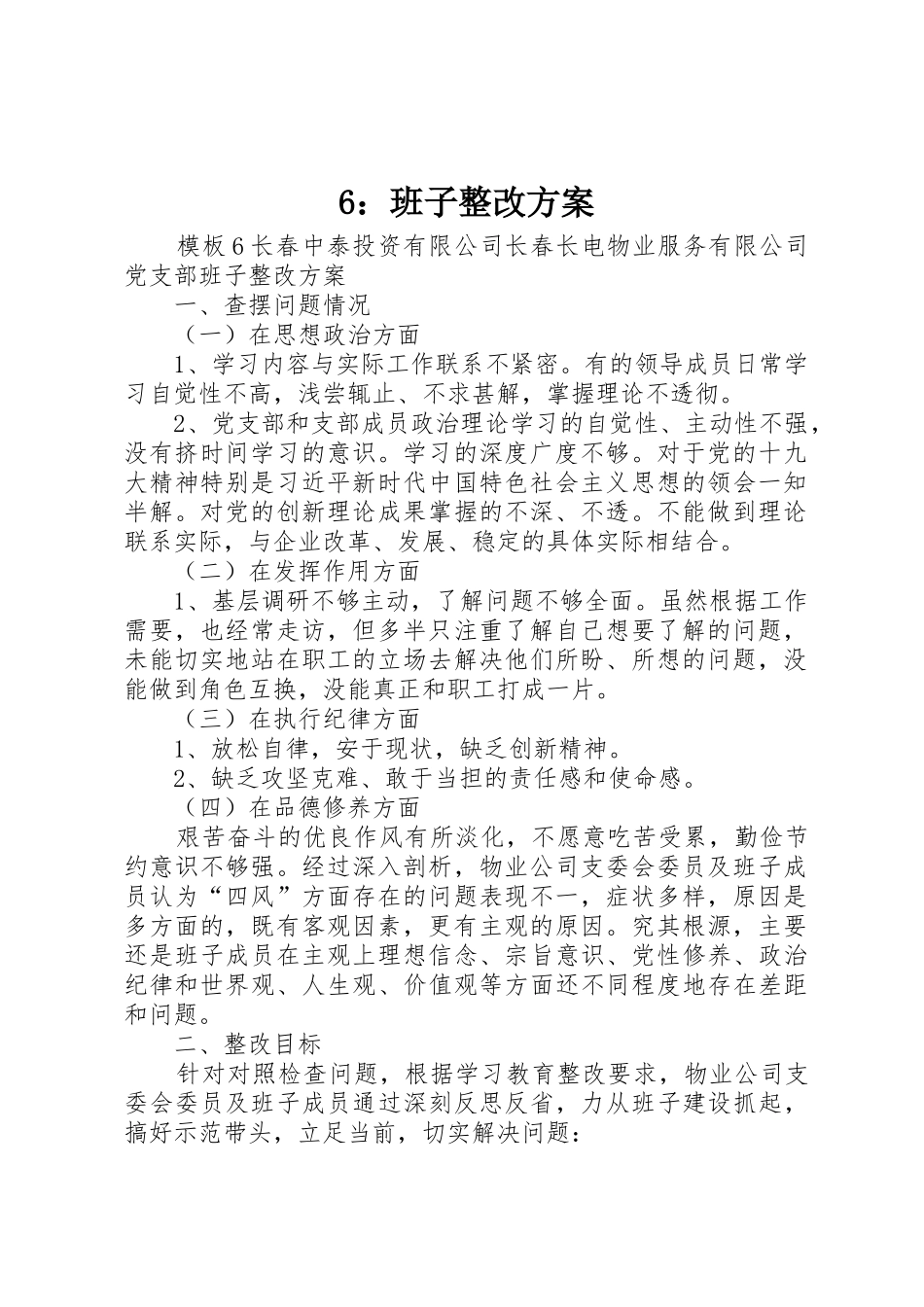 6：班子整改方案_第1页