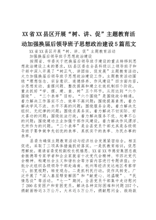 XX省XX县区开展“树、讲、促”主题教育活动加强换届后领导班子思想政治建设5篇范文