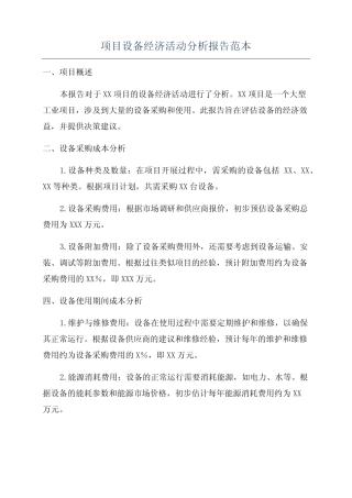 项目设备经济活动分析报告范本