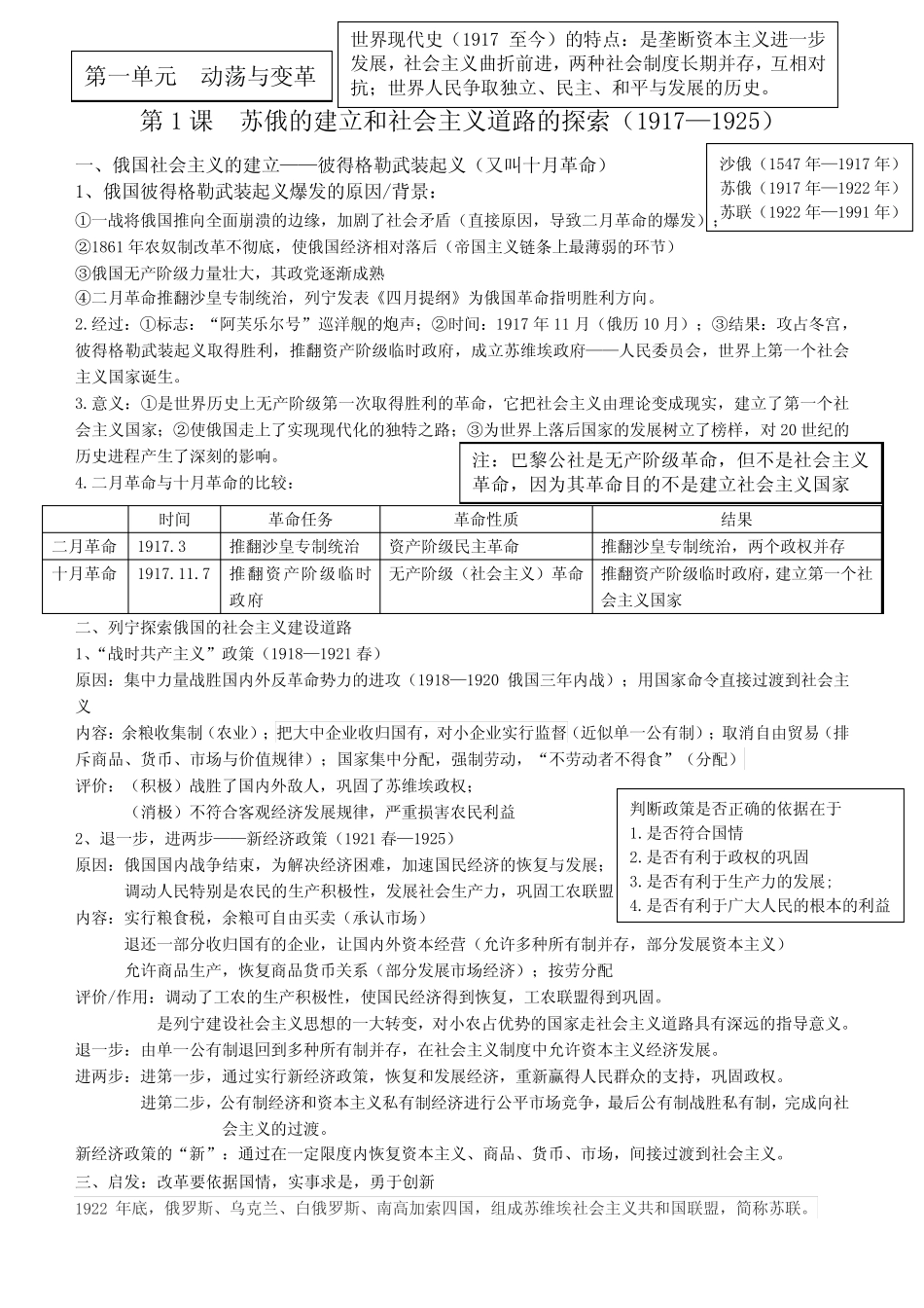 九下历史笔记(第1、2、3、4课)_第1页