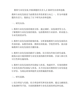 教师专业化发展,申报课题的负责人,汇报研究内容和思路,