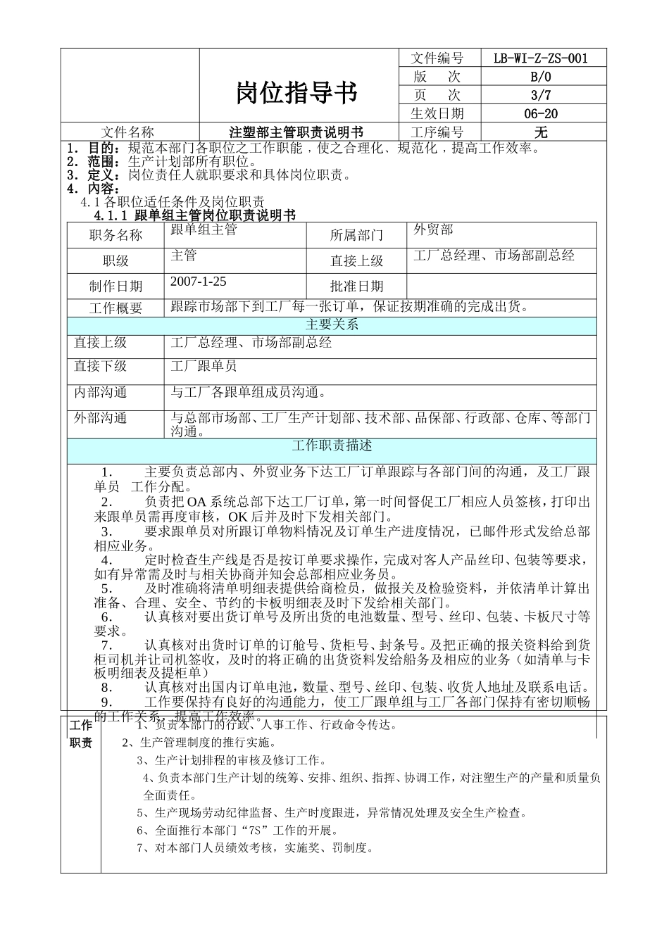 电池龙头企业注塑部岗位职责说明书(主管)_第3页