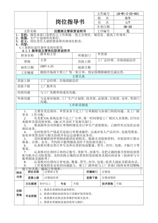 电池龙头企业注塑部岗位职责说明书(主管)