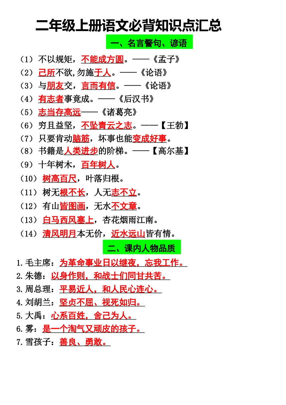 二年级上册语文必背知识点汇总完整完整_第1页