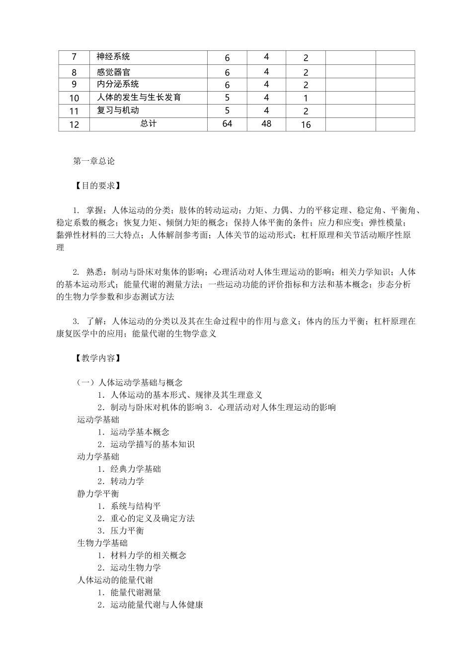 人体运动学教学大纲_第2页