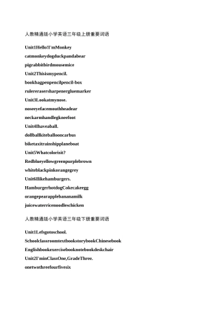 人教精通版3-6年级英语词汇(英译汉)