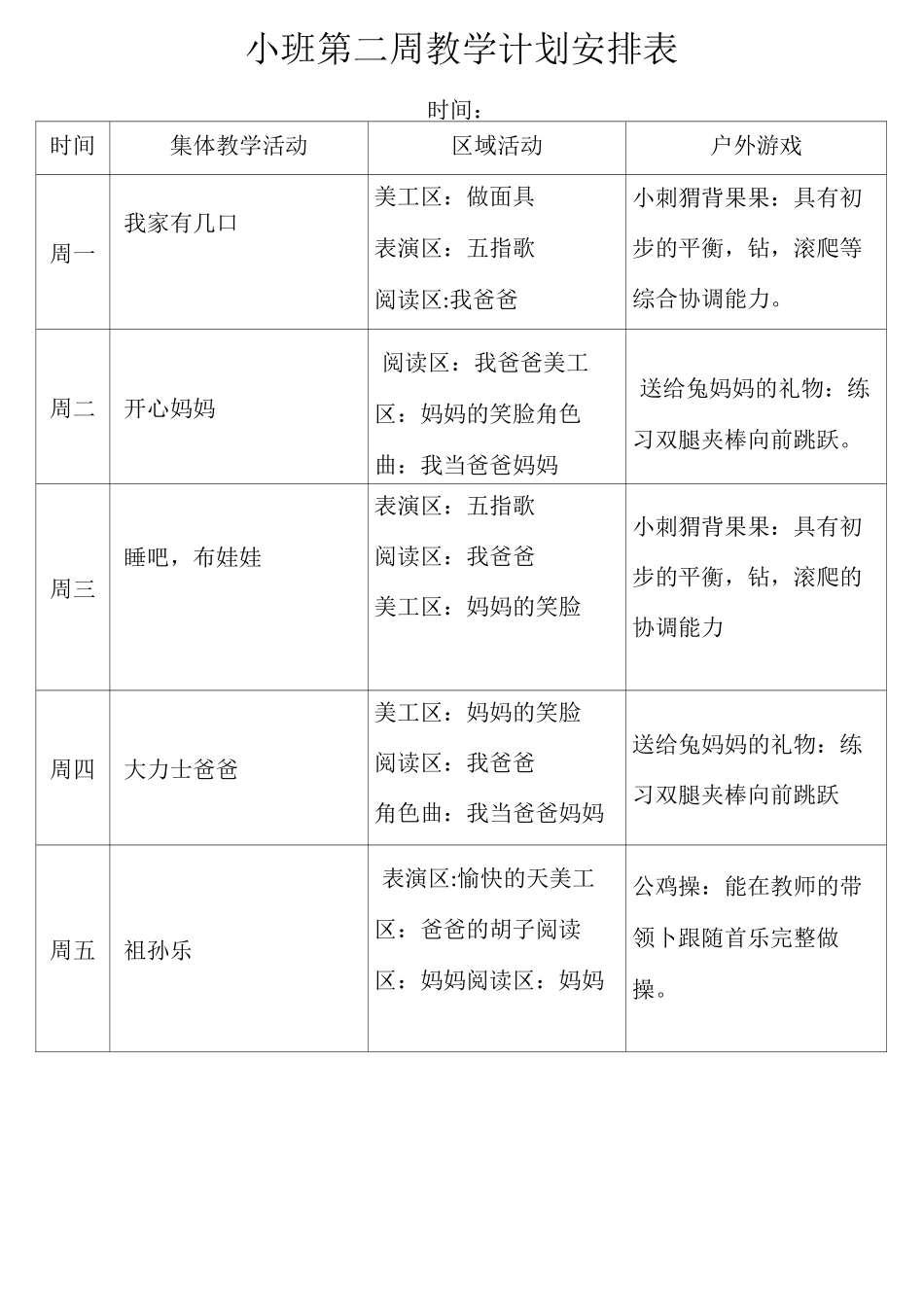幼儿园小班主题一月、周、日记录_第2页