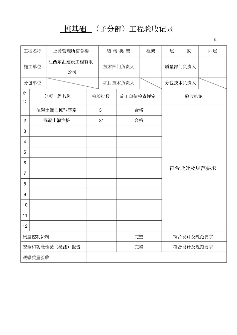 桩基础子分部工程验收记录_第1页