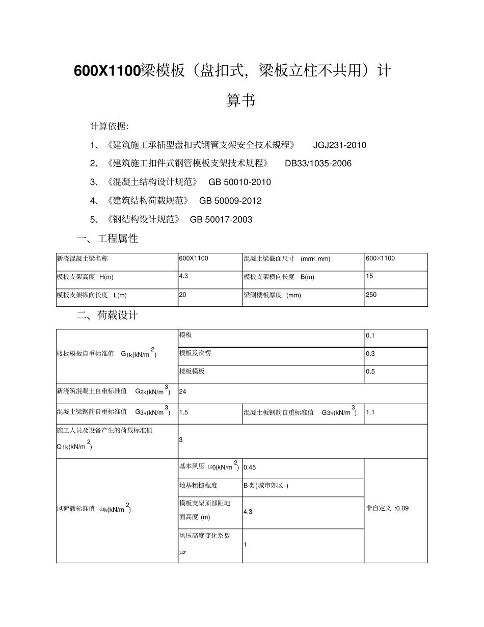 梁模板盘扣式,梁板立柱不共用计算书讲解_第1页