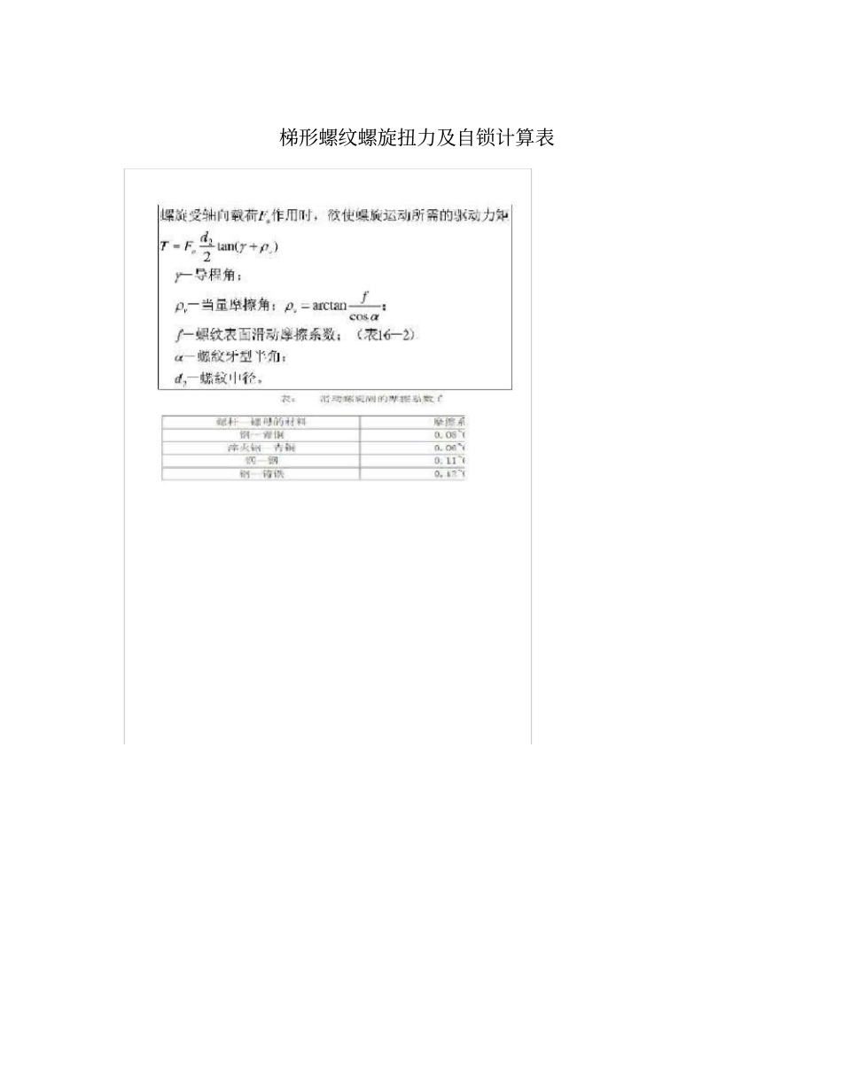 梯形螺纹螺旋扭力及自锁计算表_第1页